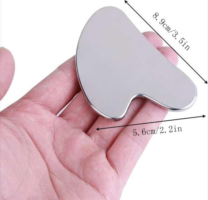 Stainless Steel Gua Sha Facial Tools Guasha for Face Metal Gua Sha Tighten Skin Massage Guasha Beauty Tool for Body Eyes Neck Massager with Travel Pouch Skin Care Gifts (Silver) - Image 2