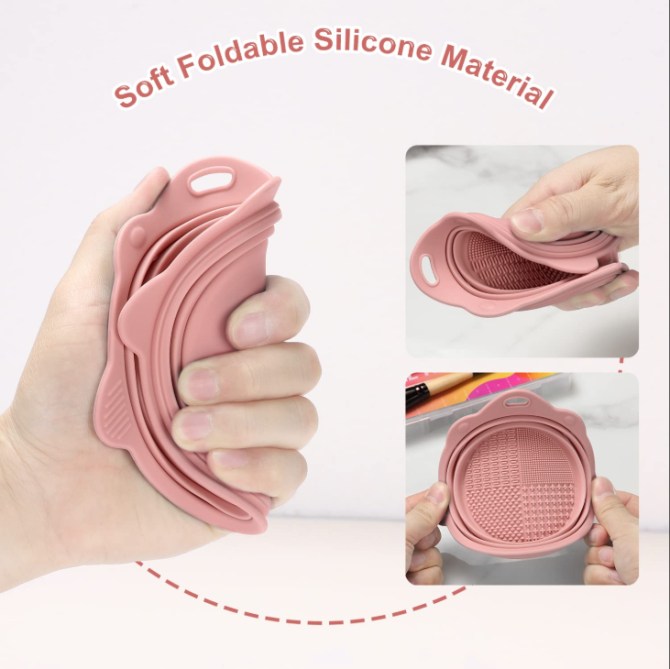 Foldable Silicone Makeup Brush Cleaner Bowl - Etercycle Portable Cleaning Tool for Brushes, Powder Puffs, and Sponges (Pink) - Image 7