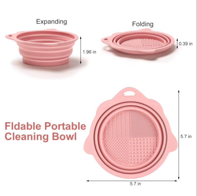 Foldable Silicone Makeup Brush Cleaner Bowl - Etercycle Portable Cleaning Tool for Brushes, Powder Puffs, and Sponges (Pink) - Image 4