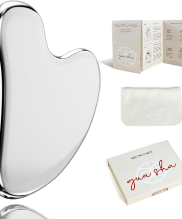 Rena Chris Gua Sha Facial Tools, Stainless Steel Guasha Tool for Acupuncture, Manual Massage Tool for Jawline Sculpting and Puffiness Reducing, Gua Sha Facial Massage Tool, Skin-Care Gift