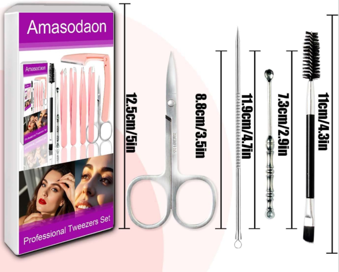 Tweezers Set [9+1 PCS] - Professional Stainless Steel Tweezers for Eyebrows – High-Precision Beauty Tools for Eyebrows, Facial Hair, Splinter & Ingrown Hair Removal - Image 3