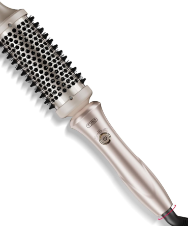 TYMO Thermal Brush Heated Round Brush - STYLUX Blowout Volumizer with Flexi-Fit Tech for Hair Straightening, Curling Styler Tool, Hair Straightener and Curler 2 in 1, Dual Voltage, Quick & Easy, Gold