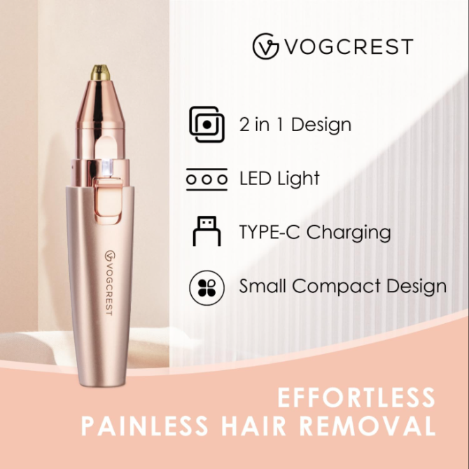 Eyebrow & Facial Trimmer: 2 in1 Rechargeable Facial Hair Removal & Eyebrow Shaver - Body Razor with Built-in LED Light (Rose Gold) - Image 2