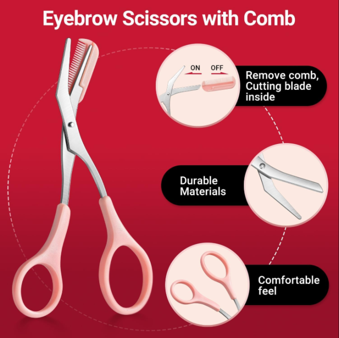 TsMADDTs Tweezers for Women Facial Hair, 8 in 1 Eyebrow Kit with Tweezers, Eyebrow Trimmer Scissors, Razor, Brush with Travel Bag, Hair Plucking Daily Beauty Tools - Image 4