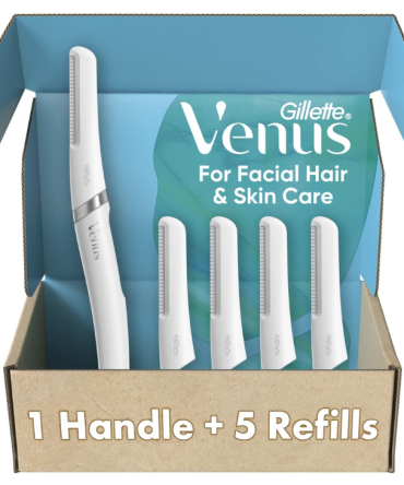 Gillette Venus Facial Razor, Exfoliating Dermaplaning Tool for Face, Replaceable Refills, Removes Fine Facial Hair, Exfoliates Dead Skin, Skin Defense Guard, Handle with 5 Blade Refills