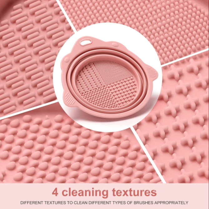Foldable Silicone Makeup Brush Cleaner Bowl - Etercycle Portable Cleaning Tool for Brushes, Powder Puffs, and Sponges (Pink) - Image 3