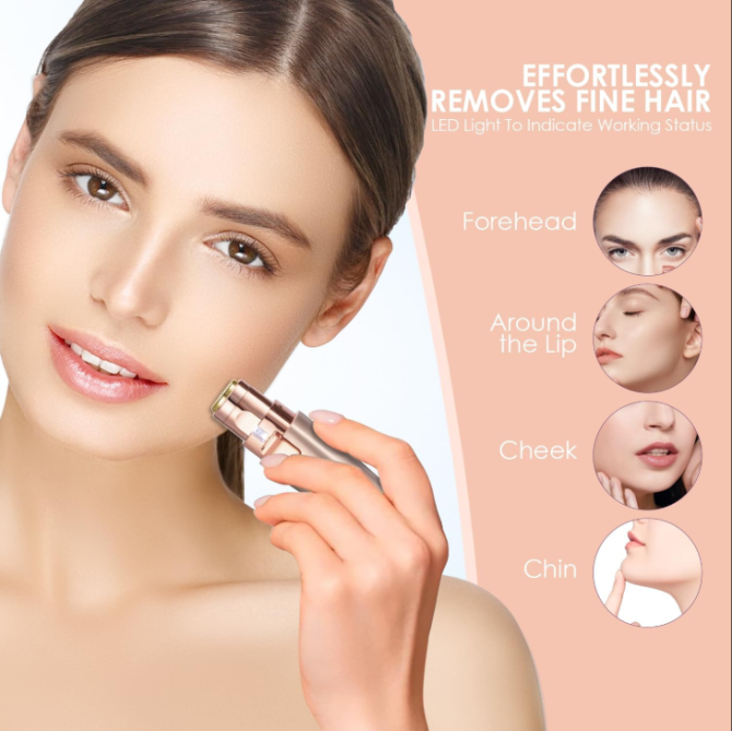 Eyebrow & Facial Trimmer: 2 in1 Rechargeable Facial Hair Removal & Eyebrow Shaver - Body Razor with Built-in LED Light (Rose Gold) - Image 3