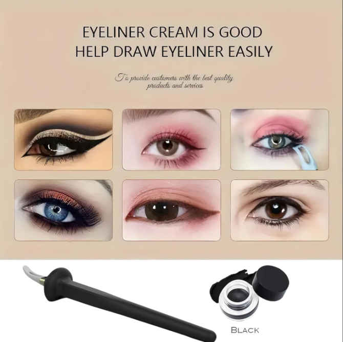 1 Set Silicone Eyeliner Brush Eyeliner Guide Tools Waterproof Eyeliner Kit Reusable Eyeline with Black Eyeliner Cream Easy No-Skip Eyeliner Gel(Black) - Image 3