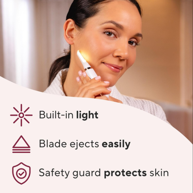 Finishing Touch Flawless Dermaplane Glo Sonic Lighted Facial Exfoliator, Electric Vibrating Dermaplane Razor for Dermaplaning, Facial Hair Removal, 6 Replacement Heads - Image 6