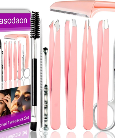 Tweezers Set [9+1 PCS] - Professional Stainless Steel Tweezers for Eyebrows – High-Precision Beauty Tools for Eyebrows, Facial Hair, Splinter & Ingrown Hair Removal