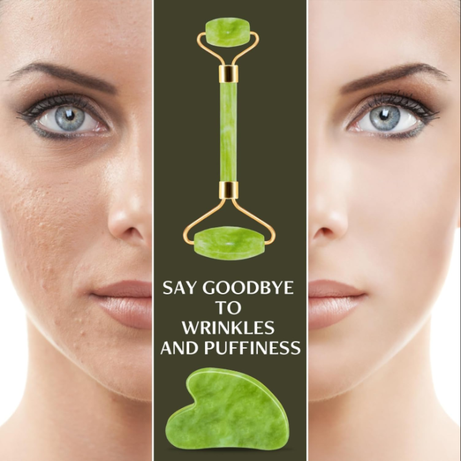 Jade Roller & Gua Sha Facial Tools, Natural Anti-Aging Jade Beauty Skin-Care Tool Face Roller to Rejuvenate Facial Skin Cooling, Slimming & Firming, Great as Stocking Stuffers - Image 6