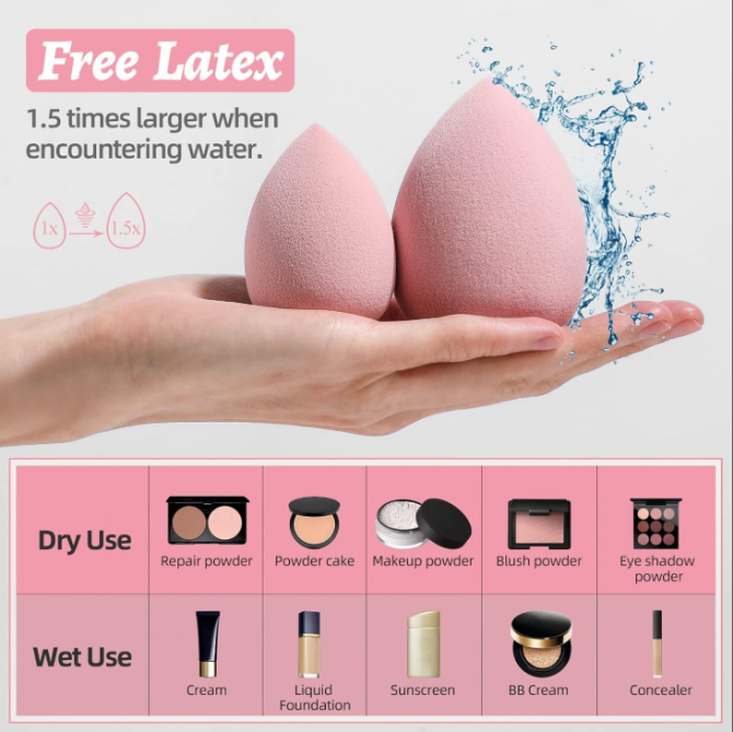 Makeup Sponge Set BS-MALL with Storage Case 7 Pcs for Liquid, Cream, and Powder, Multi-colored with 1 Mini Makeup Sponge Pink (A-Pink） - Image 3