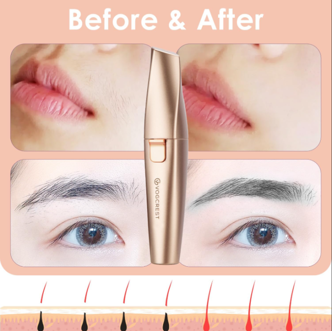 Eyebrow & Facial Trimmer: 2 in1 Rechargeable Facial Hair Removal & Eyebrow Shaver - Body Razor with Built-in LED Light (Rose Gold) - Image 5