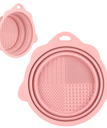 Foldable Silicone Makeup Brush Cleaner Bowl - Etercycle Portable Cleaning Tool for Brushes, Powder Puffs, and Sponges (Pink)