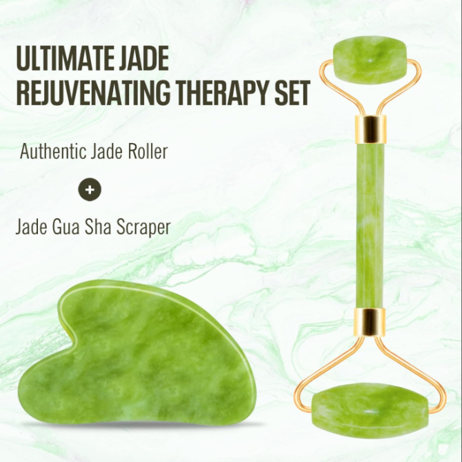 Jade Roller & Gua Sha Facial Tools, Natural Anti-Aging Jade Beauty Skin-Care Tool Face Roller to Rejuvenate Facial Skin Cooling, Slimming & Firming, Great as Stocking Stuffers - Image 2
