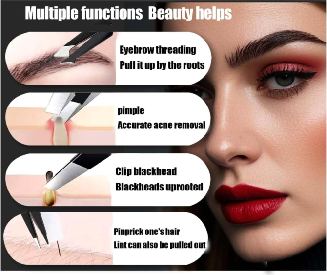 Tweezers Set [9+1 PCS] - Professional Stainless Steel Tweezers for Eyebrows – High-Precision Beauty Tools for Eyebrows, Facial Hair, Splinter & Ingrown Hair Removal - Image 5