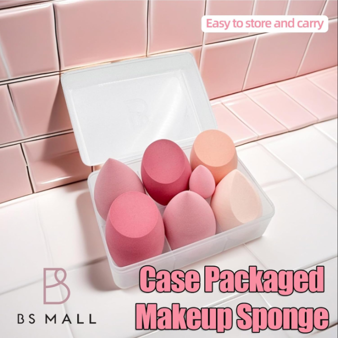 Makeup Sponge Set BS-MALL with Storage Case 7 Pcs for Liquid, Cream, and Powder, Multi-colored with 1 Mini Makeup Sponge Pink (A-Pink） - Image 6
