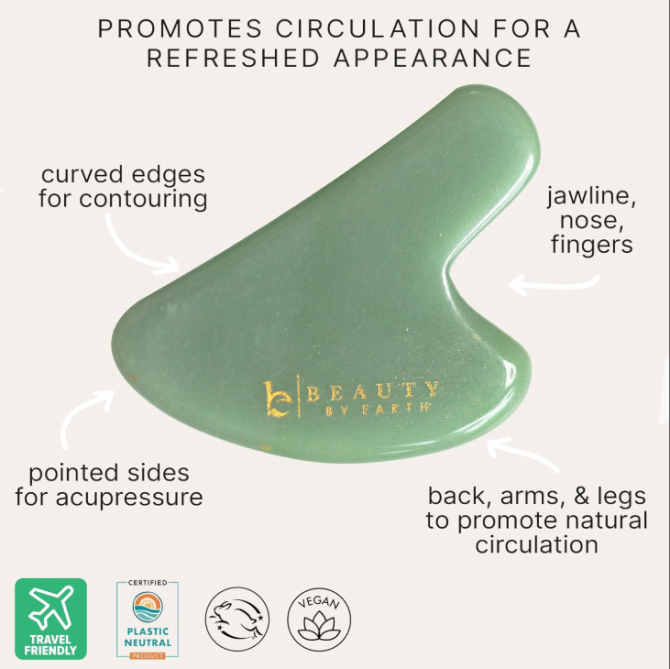 Beauty by Earth Jade Gua Sha - Smoothes Fine Lines & Wrinkles, Face Sculpting Tool for Face Massage, Jaw Massager, Facial Massage Tools, Small Gifts for for Women and Teenage Girls - Image 3
