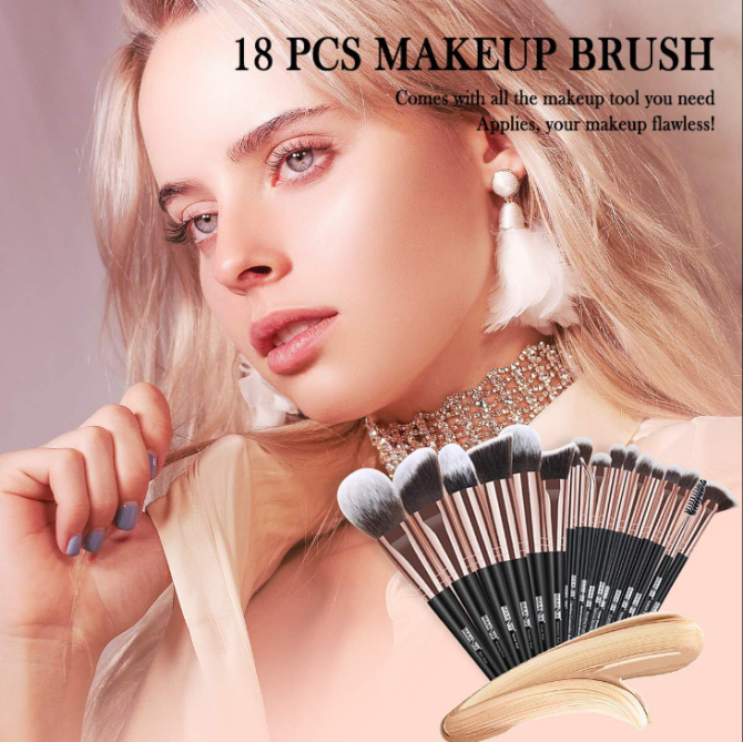 Makeup Brushes, 18 Pcs Professional Premium Synthetic Makeup Brush Set with Case, Foundation Kabuki Eye Travel Make up Brushes sets (Black Gold) - Image 6