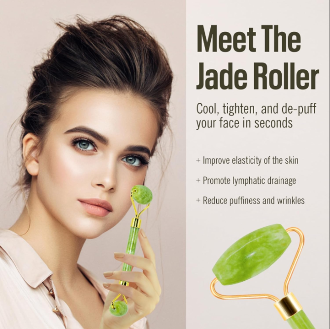 Jade Roller & Gua Sha Facial Tools, Natural Anti-Aging Jade Beauty Skin-Care Tool Face Roller to Rejuvenate Facial Skin Cooling, Slimming & Firming, Great as Stocking Stuffers - Image 3