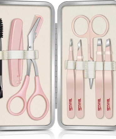 TsMADDTs Tweezers for Women Facial Hair, 8 in 1 Eyebrow Kit with Tweezers, Eyebrow Trimmer Scissors, Razor, Brush with Travel Bag, Hair Plucking Daily Beauty Tools