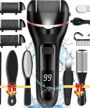 Callus Remover for Feet, 13-in-1 Professional Pedicure Tools Foot Care Kit, Foot Scrubber Electric Feet File Pedi for Hard Cracked Dry Dead Skin, 3 Rollers, 2 Speed, Battery Display (Black)