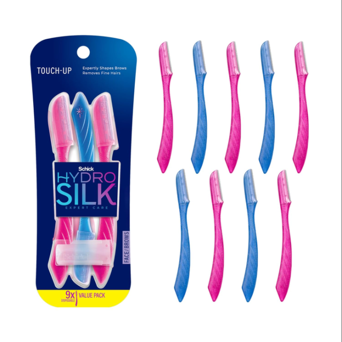 Schick Hydro Silk Touch-Up Dermaplaning Tool with Precision Cover, 9ct | Dermaplane Razor, Face Razors for Women, Peach Fuzz Remover
