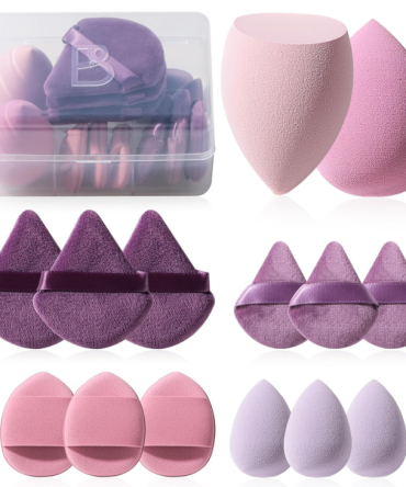 Makeup Sponge Set BS-MALL Triangle Puff 14 Pcs for Liquid, Cream, and Powder, Multi-colored Makeup Sponges and Mini Sponge (A-Purple)