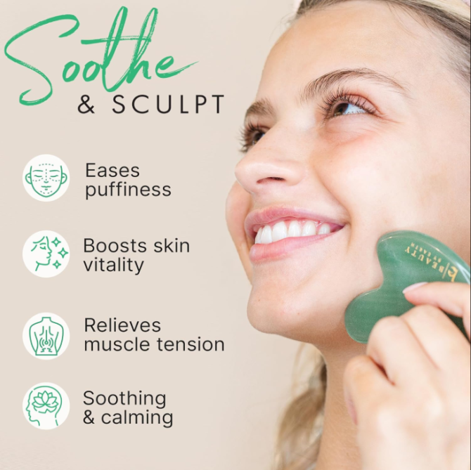 Beauty by Earth Jade Gua Sha - Smoothes Fine Lines & Wrinkles, Face Sculpting Tool for Face Massage, Jaw Massager, Facial Massage Tools, Small Gifts for for Women and Teenage Girls - Image 2