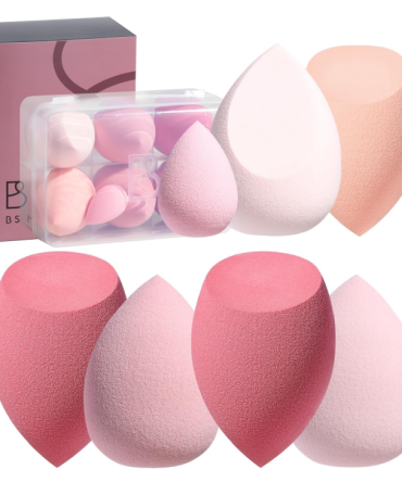 Makeup Sponge Set BS-MALL with Storage Case 7 Pcs for Liquid, Cream, and Powder, Multi-colored with 1 Mini Makeup Sponge Pink (A-Pink）