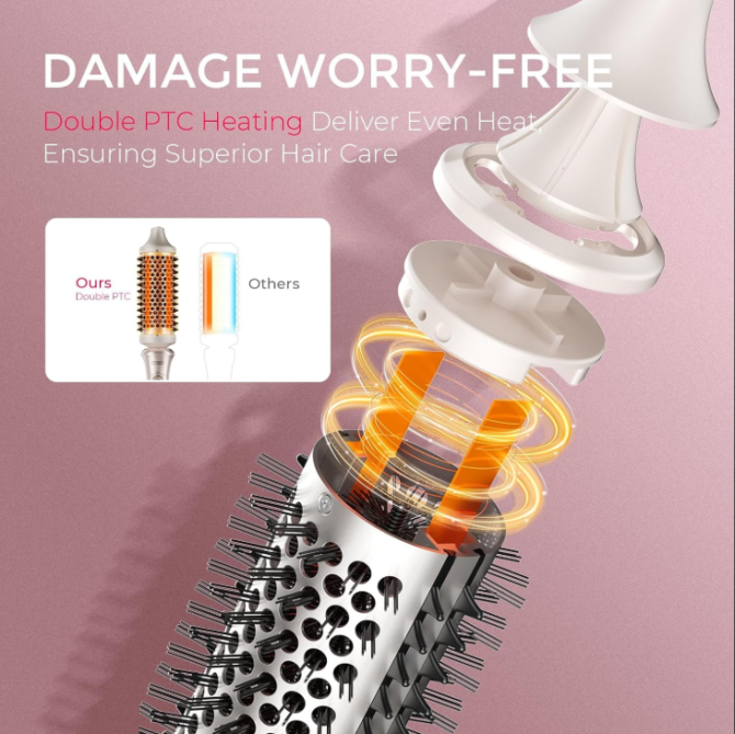 TYMO Thermal Brush Heated Round Brush - STYLUX Blowout Volumizer with Flexi-Fit Tech for Hair Straightening, Curling Styler Tool, Hair Straightener and Curler 2 in 1, Dual Voltage, Quick & Easy, Gold - Image 7