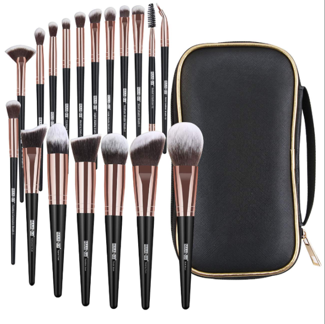Makeup Brushes, 18 Pcs Professional Premium Synthetic Makeup Brush Set with Case, Foundation Kabuki Eye Travel Make up Brushes sets (Black Gold)